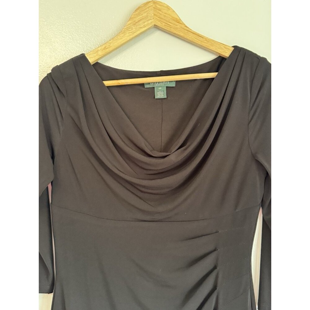 Lauren Ralph Lauren Women’s 10 Petite Black Floral Ruched Career Dress - Picture 5 of 10